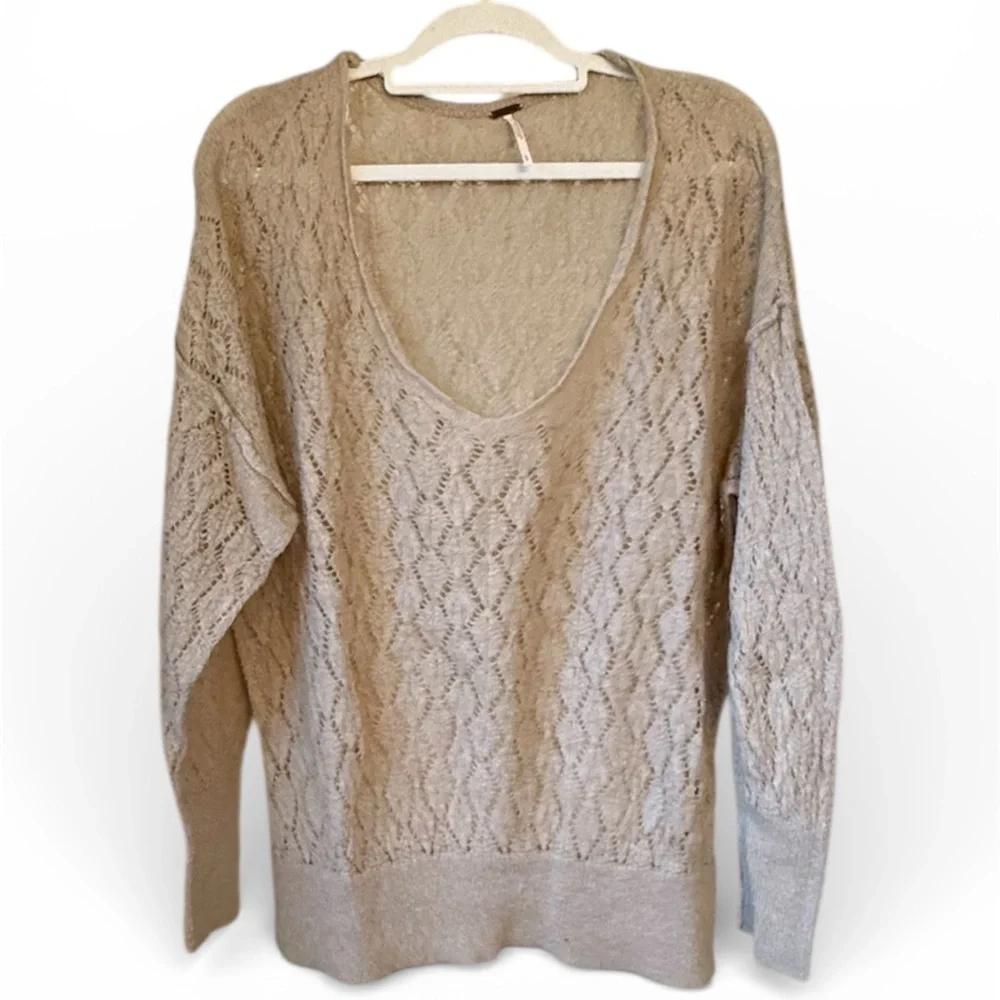 Free People V-Neck Sweater in Tan